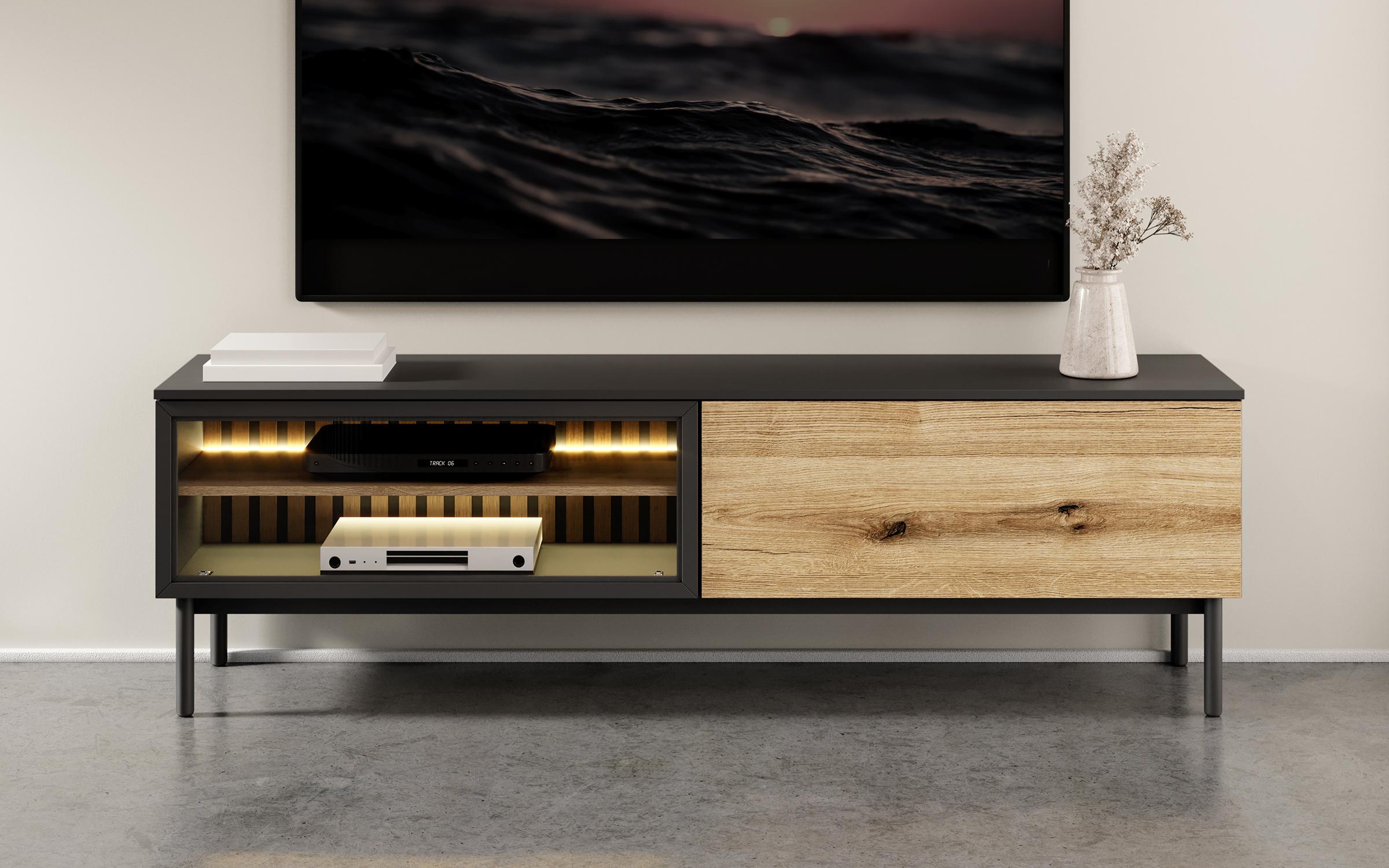 TV cabinet Flins 180, black + Evoke oak  1